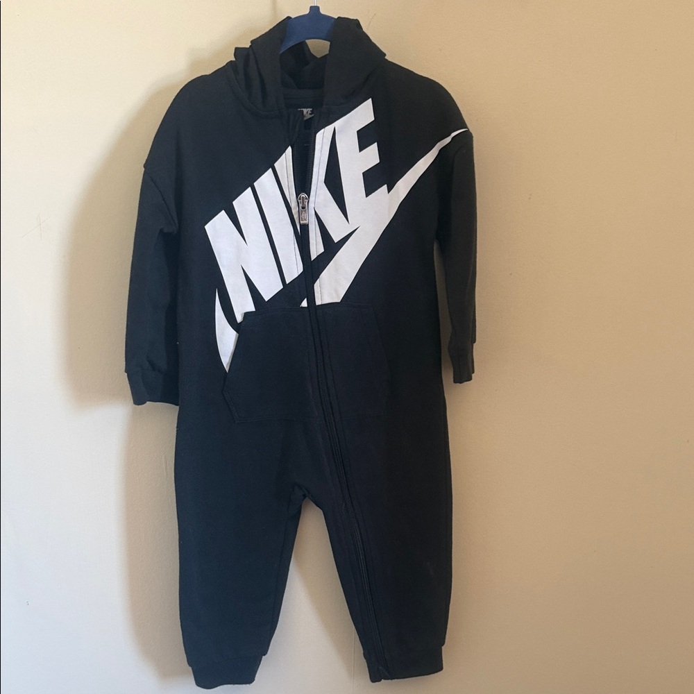 Nike Black One-Piece Hoodie Footie with White Logo